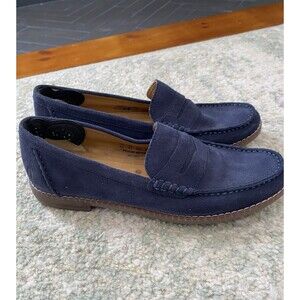 Women's Size 6.5 Navy Blue Suede Hush Puppies Bounce Penny Loafers Slip On Shoes